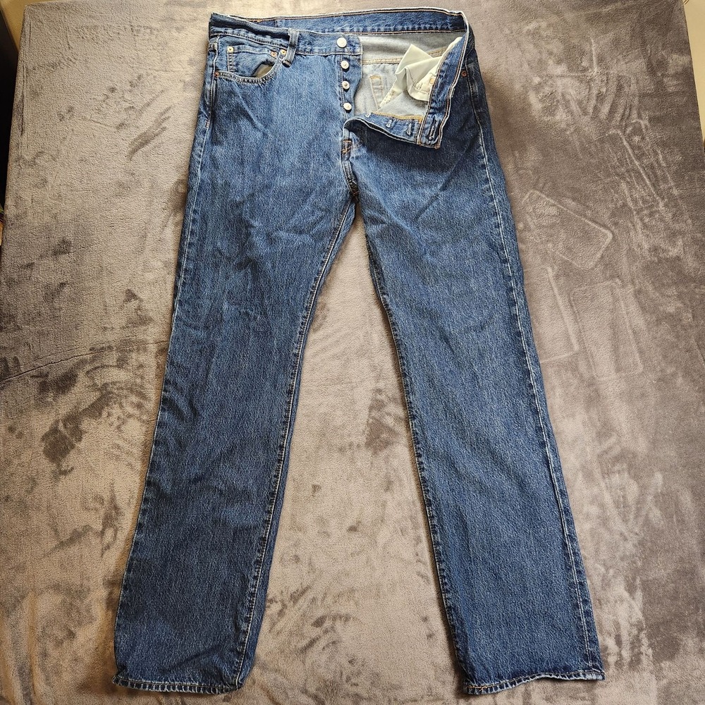 Levis 501 Jeans Mens 36x34 Blue Medium Wash Button Fly Straight Leg Denim